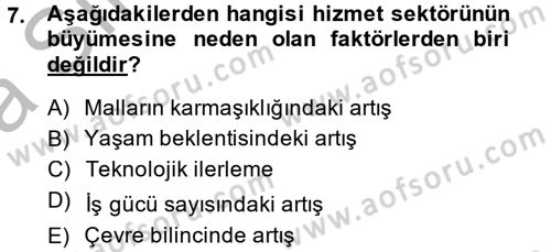 Hizmetler Ekonomisi Dersi 2013 - 2014 Yılı (Vize) Ara Sınav Soruları 7. Soru