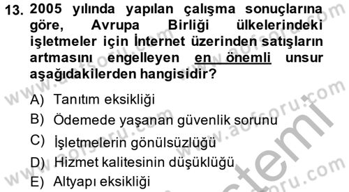 Hizmetler Ekonomisi Dersi 2013 - 2014 Yılı (Final) Dönem Sonu Sınav Soruları 13. Soru