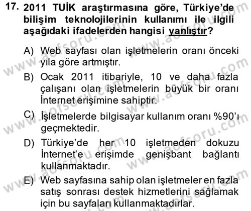 Hizmetler Ekonomisi Dersi 2013 - 2014 Yılı (Final) Dönem Sonu Sınav Soruları 17. Soru