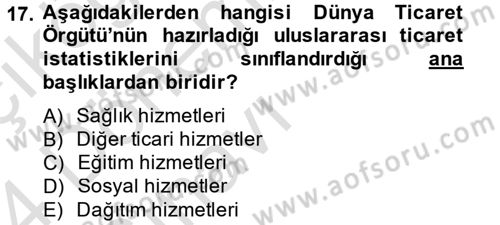 Hizmetler Ekonomisi Dersi 2013 - 2014 Yılı Tek Ders Sınav Soruları 17. Soru