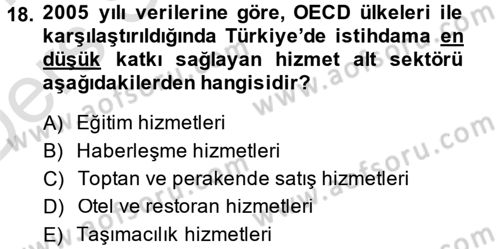 Hizmetler Ekonomisi Dersi 2013 - 2014 Yılı Tek Ders Sınav Soruları 18. Soru