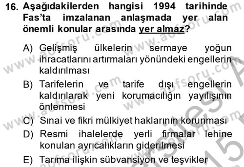 Hizmetler Ekonomisi Dersi 2014 - 2015 Yılı (Vize) Ara Sınav Soruları 16. Soru