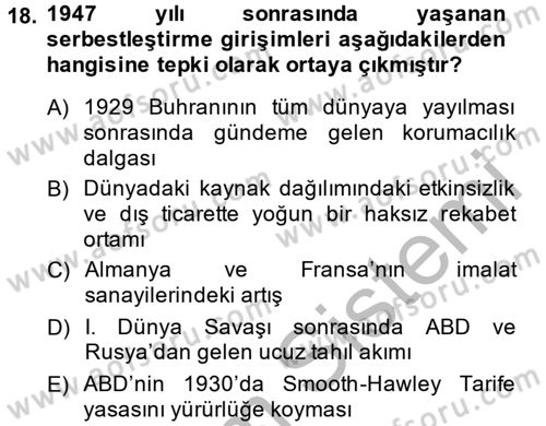 Hizmetler Ekonomisi Dersi 2014 - 2015 Yılı (Vize) Ara Sınav Soruları 18. Soru