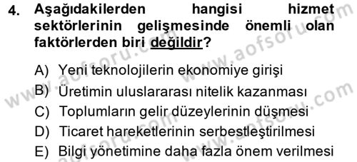 Hizmetler Ekonomisi Dersi 2014 - 2015 Yılı (Vize) Ara Sınav Soruları 4. Soru