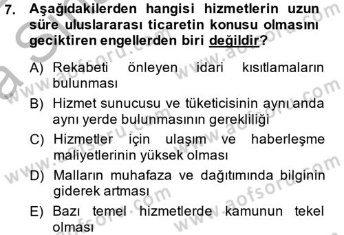 Hizmetler Ekonomisi Dersi 2014 - 2015 Yılı (Vize) Ara Sınav Soruları 7. Soru
