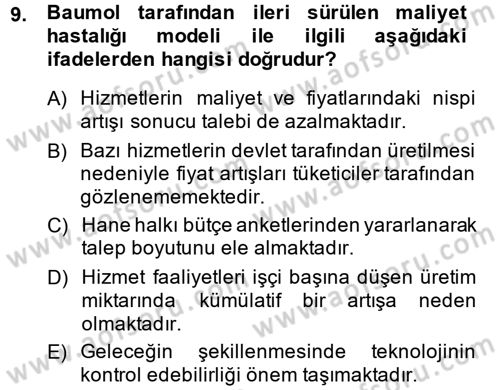 Hizmetler Ekonomisi Dersi 2014 - 2015 Yılı (Vize) Ara Sınav Soruları 9. Soru