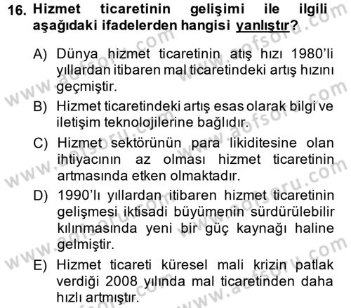 Hizmetler Ekonomisi Dersi 2014 - 2015 Yılı (Final) Dönem Sonu Sınav Soruları 16. Soru