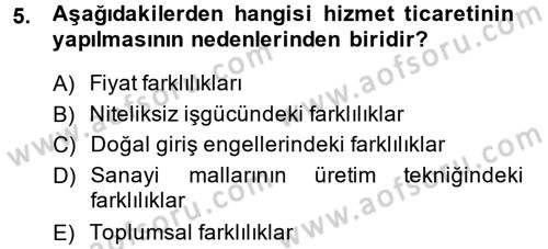 Hizmetler Ekonomisi Dersi 2014 - 2015 Yılı Tek Ders Sınav Soruları 5. Soru