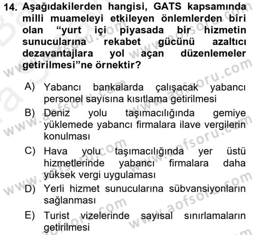 Hizmetler Ekonomisi Dersi 2015 - 2016 Yılı (Vize) Ara Sınav Soruları 14. Soru