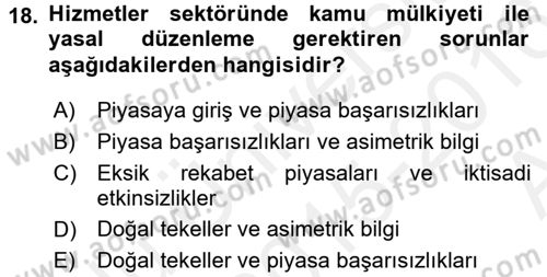 Hizmetler Ekonomisi Dersi 2015 - 2016 Yılı (Vize) Ara Sınav Soruları 18. Soru