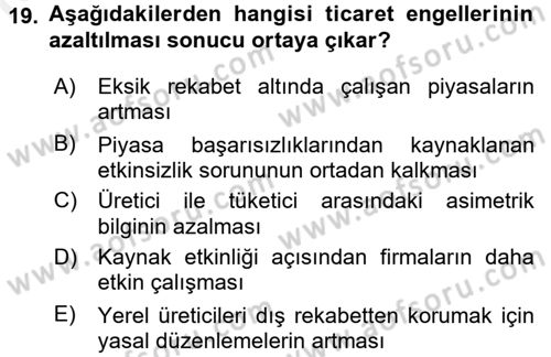 Hizmetler Ekonomisi Dersi 2015 - 2016 Yılı (Vize) Ara Sınav Soruları 19. Soru