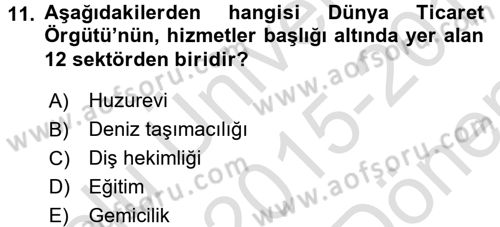 Hizmetler Ekonomisi Dersi 2015 - 2016 Yılı (Final) Dönem Sonu Sınav Soruları 11. Soru