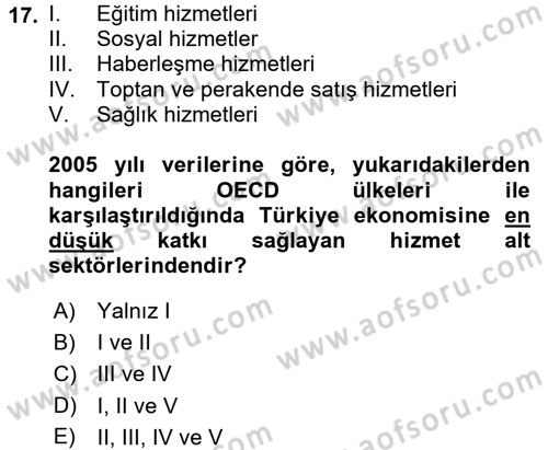 Hizmetler Ekonomisi Dersi 2015 - 2016 Yılı (Final) Dönem Sonu Sınav Soruları 17. Soru