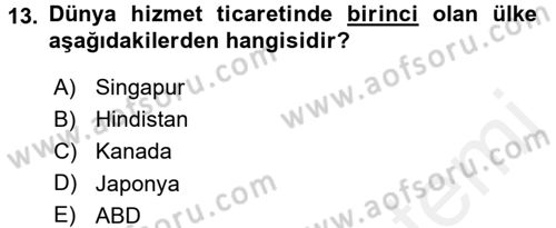 Hizmetler Ekonomisi Dersi 2015 - 2016 Yılı Tek Ders Sınav Soruları 13. Soru