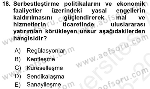 Hizmetler Ekonomisi Dersi 2015 - 2016 Yılı Tek Ders Sınav Soruları 18. Soru