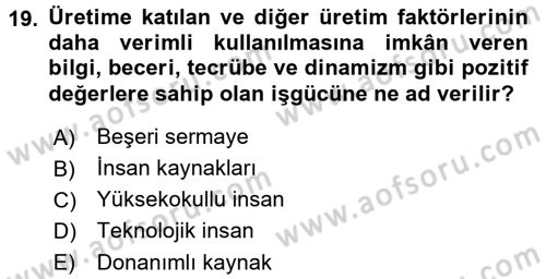 Hizmetler Ekonomisi Dersi 2015 - 2016 Yılı Tek Ders Sınav Soruları 19. Soru