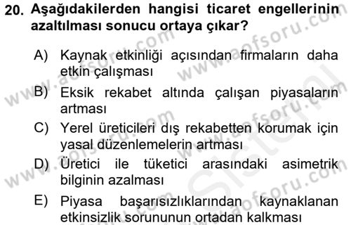 Hizmetler Ekonomisi Dersi 2015 - 2016 Yılı Tek Ders Sınav Soruları 20. Soru
