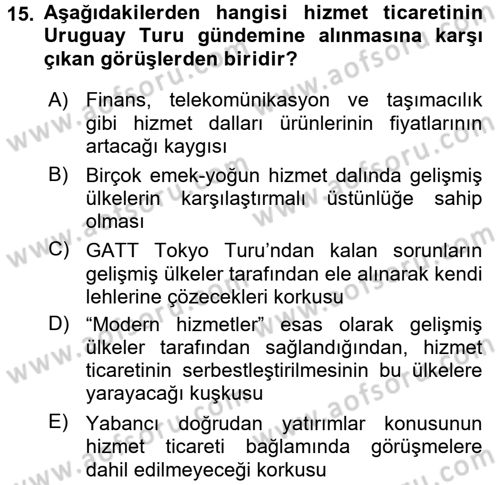 Hizmetler Ekonomisi Dersi 2016 - 2017 Yılı 3 Ders Sınav Soruları 15. Soru