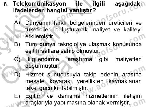 Hizmetler Ekonomisi Dersi 2016 - 2017 Yılı 3 Ders Sınav Soruları 6. Soru