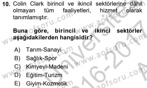 Hizmetler Ekonomisi Dersi 2016 - 2017 Yılı (Vize) Ara Sınav Soruları 10. Soru