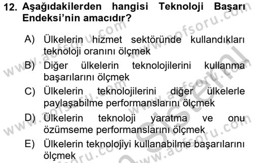 Hizmetler Ekonomisi Dersi 2016 - 2017 Yılı (Vize) Ara Sınav Soruları 12. Soru