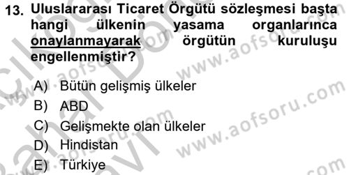 Hizmetler Ekonomisi Dersi 2016 - 2017 Yılı (Vize) Ara Sınav Soruları 13. Soru
