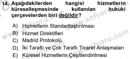 Hizmetler Ekonomisi Dersi 2016 - 2017 Yılı (Vize) Ara Sınav Soruları 14. Soru