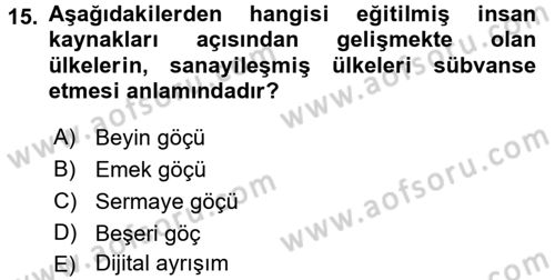Hizmetler Ekonomisi Dersi 2016 - 2017 Yılı (Vize) Ara Sınav Soruları 15. Soru