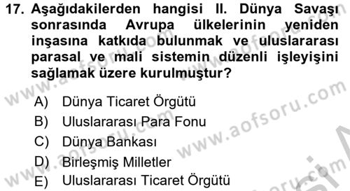 Hizmetler Ekonomisi Dersi 2016 - 2017 Yılı (Vize) Ara Sınav Soruları 17. Soru
