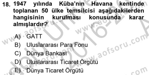 Hizmetler Ekonomisi Dersi 2016 - 2017 Yılı (Vize) Ara Sınav Soruları 18. Soru