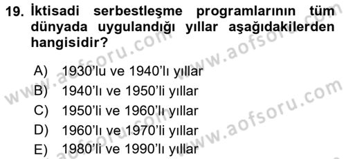 Hizmetler Ekonomisi Dersi 2016 - 2017 Yılı (Vize) Ara Sınav Soruları 19. Soru