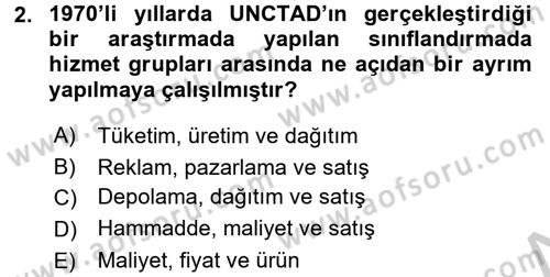 Hizmetler Ekonomisi Dersi 2016 - 2017 Yılı (Vize) Ara Sınav Soruları 2. Soru