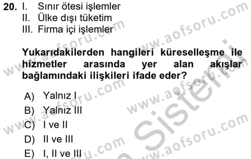 Hizmetler Ekonomisi Dersi 2016 - 2017 Yılı (Vize) Ara Sınav Soruları 20. Soru