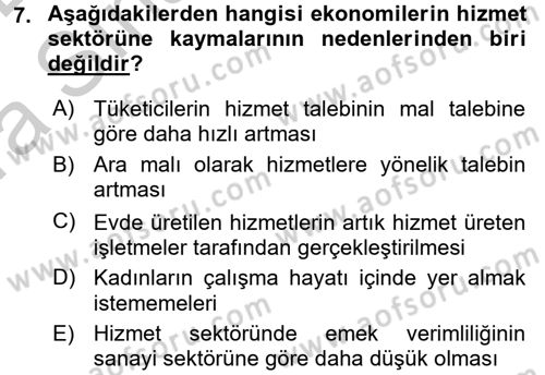 Hizmetler Ekonomisi Dersi 2016 - 2017 Yılı (Vize) Ara Sınav Soruları 7. Soru