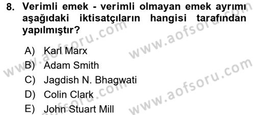 Hizmetler Ekonomisi Dersi 2016 - 2017 Yılı (Vize) Ara Sınav Soruları 8. Soru