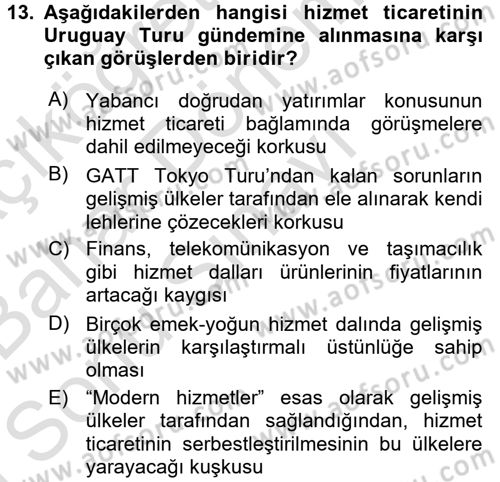 Hizmetler Ekonomisi Dersi 2016 - 2017 Yılı (Final) Dönem Sonu Sınav Soruları 13. Soru
