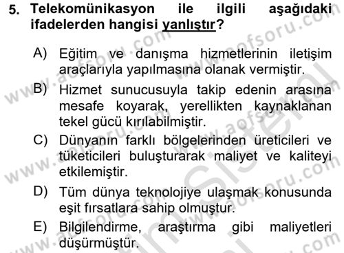Hizmetler Ekonomisi Dersi 2016 - 2017 Yılı (Final) Dönem Sonu Sınav Soruları 5. Soru