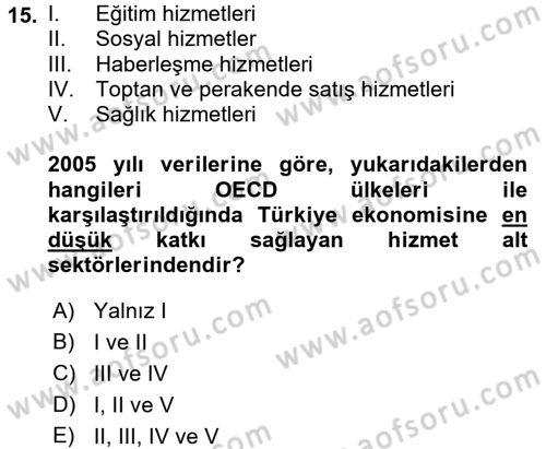 Hizmetler Ekonomisi Dersi 2017 - 2018 Yılı 3 Ders Sınav Soruları 15. Soru