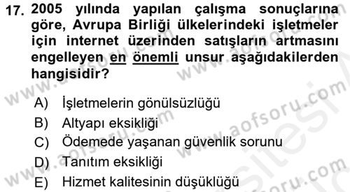 Hizmetler Ekonomisi Dersi 2017 - 2018 Yılı 3 Ders Sınav Soruları 17. Soru