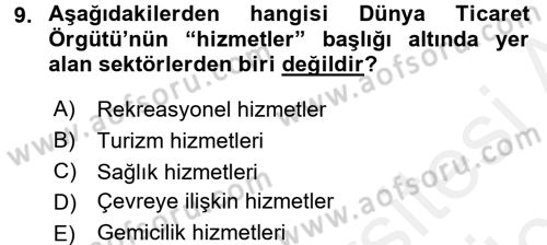 Hizmetler Ekonomisi Dersi 2017 - 2018 Yılı 3 Ders Sınav Soruları 9. Soru