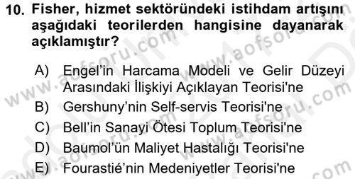 Hizmetler Ekonomisi Dersi 2017 - 2018 Yılı (Vize) Ara Sınav Soruları 10. Soru