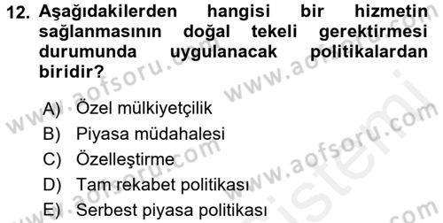 Hizmetler Ekonomisi Dersi 2017 - 2018 Yılı (Vize) Ara Sınav Soruları 12. Soru