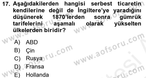 Hizmetler Ekonomisi Dersi 2017 - 2018 Yılı (Vize) Ara Sınav Soruları 17. Soru