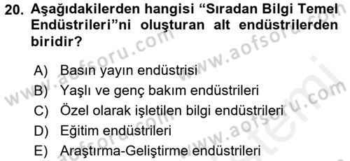Hizmetler Ekonomisi Dersi 2017 - 2018 Yılı (Vize) Ara Sınav Soruları 20. Soru