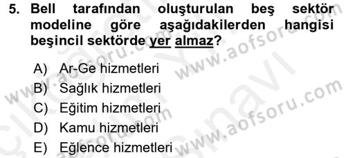 Hizmetler Ekonomisi Dersi 2017 - 2018 Yılı (Vize) Ara Sınav Soruları 5. Soru