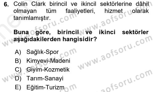 Hizmetler Ekonomisi Dersi 2017 - 2018 Yılı (Vize) Ara Sınav Soruları 6. Soru