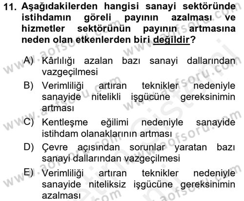Hizmetler Ekonomisi Dersi 2017 - 2018 Yılı (Final) Dönem Sonu Sınav Soruları 11. Soru