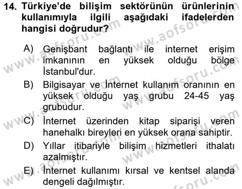 Hizmetler Ekonomisi Dersi 2017 - 2018 Yılı (Final) Dönem Sonu Sınav Soruları 14. Soru