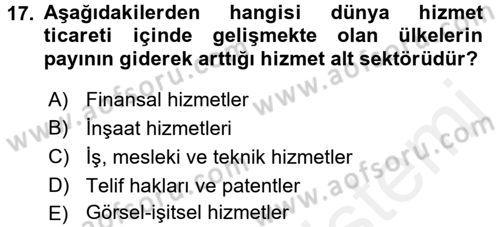 Hizmetler Ekonomisi Dersi 2017 - 2018 Yılı (Final) Dönem Sonu Sınav Soruları 17. Soru