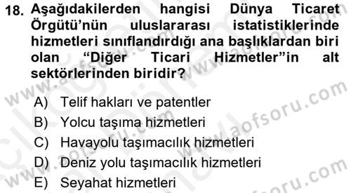 Hizmetler Ekonomisi Dersi 2017 - 2018 Yılı (Final) Dönem Sonu Sınav Soruları 18. Soru
